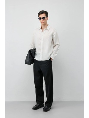 Antioch Ekru Çizgili Erkek Gömlek