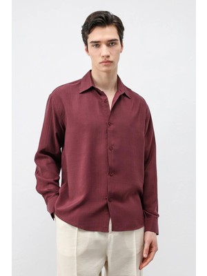Antioch Bordo 100% Lyocell Çizgi Dokulu Erkek Gömlek