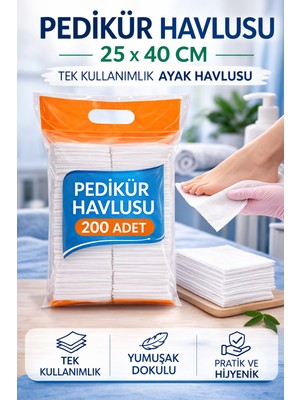 Uravas Store Pedikür Havlusu 25 x 40 cm Tek Kullanımlık Ayak Havlusu 200 Adet