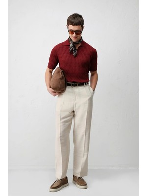 Antioch Koyu Bordo Dokulu Örgülü Erkek Triko T-Shirt