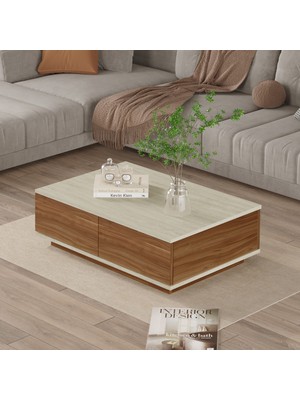 Yurupa Aven Orta Sehpa 2 Kapaklı Traverten-Ceviz AVE14-TCE