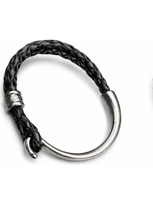 Magicgrange Erkek Siyah Örgü Deri Bileklik – Paslanmaz Çelik Kanca – Modern ve Şık Tasarım