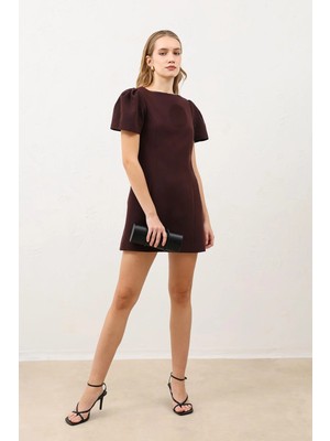 Antioch Bordo Pilili Kısa Kadın Elbise