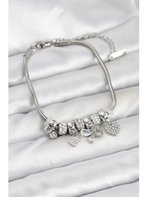 Uravas Store Charmlı Gümüş Renk Kadın Bileklik - TJ-BB8218