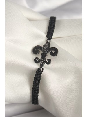 Uravas Store Pirinç Siyah Renk Zirkon Taş Işlemeli Zambak Figür Asansörlü Makrome Model Kadın Bileklik - TJ-BB68