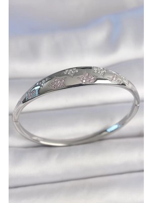 Uravas Store Pirinç Gümüş Renk Zirkon Taşlı Yıldız Işlemeli Kadın Kelepçe - TJ-BB6919