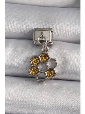 Uravas Store Çelik Gümüş Renk Sallantı Simli Bal Beteği Model Nomination Charm - TJ-BC1158