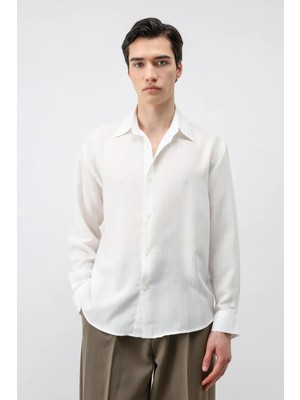 Antioch Ekru 100% Lyocell Çizgi Dokulu Erkek Gömlek