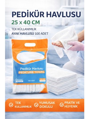 Uravas Store Pedikür Havlusu 25 x 40 cm Tek Kullanımlık Ayak Havlusu 100 Adet