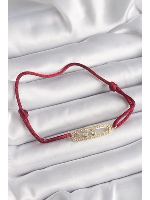 Uravas Store Kırmızı Ipli Asansörlü Zirkon Taşlı Gold Messika Model Kadın Bileklik - TJ-BB6581