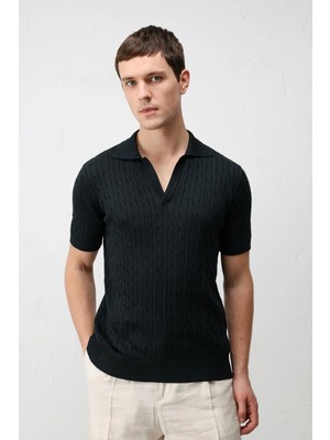 Antioch Siyah Dokulu Örgülü Erkek Triko T-Shirt