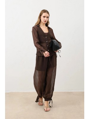 Antioch Kahve Yarı Transparan Kadın Pantolon