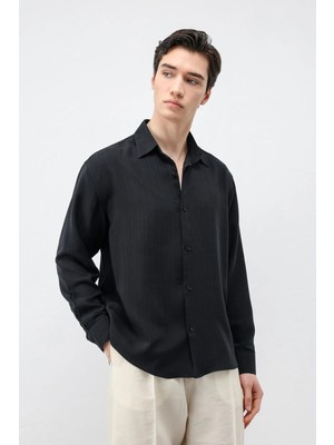 Antioch Siyah 100% Lyocell Çizgi Dokulu Erkek Gömlek