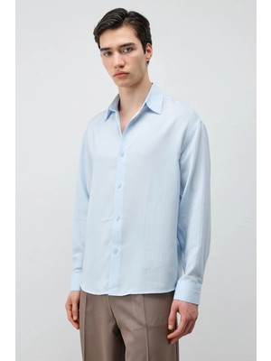 Antioch Bebe Mavi 100% Lyocell Çizgi Dokulu Erkek Gömlek