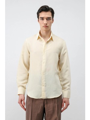 Antioch Sarı Modal Karışımlı Çizgili Erkek Gömlek