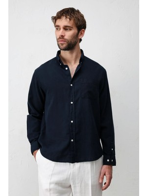 Antioch Lacivert Yaka Düğmeli Pamuklu Erkek Gömlek