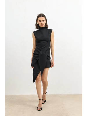 Antioch Siyah Kuşaklı Kadın Mini Elbise