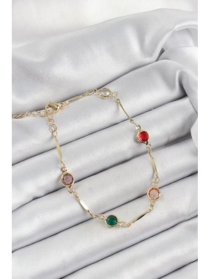 Uravas Store Pirinç Asorti Model Gold Renk Zirkon Taşlı Kadın Bileklik - TJ-BB7038