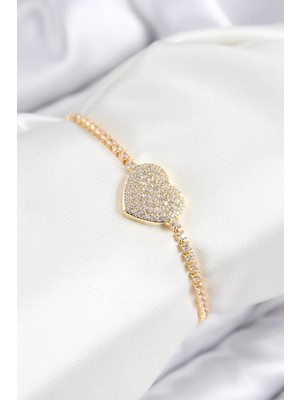 Uravas Store Pirinç Zirkon Taşlı Model Gold Renk Asansörlü Kadın Bileklik - TJ-BB7747