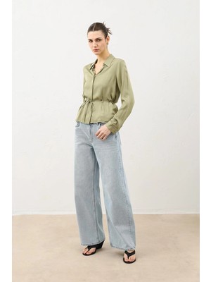 Antioch Haki Bel Bağlamalı Kadın Gömlek