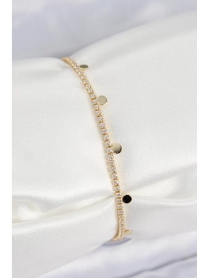 Uravas Store Pirinç Zirkon Taşlı Ezme Zincirli Sıralı Model Gold Renk Kadın Bilekilk - TJ-BB7655