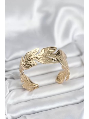 Uravas Store Gold Renk Pirinç Levha Yaprak Model Kadın Bileklik - TJ-BB8052