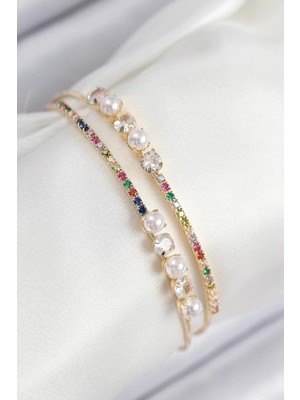 Uravas Store Pirinç Zirkon Taşlı Inci Model Gold Renk Kadın Bileklik - TJ-BB7875