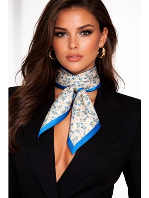 Mavi Masal Mavi Çiçek Desenli Bahar Yaz Kombin Tamamlayıcı Kadın Fular