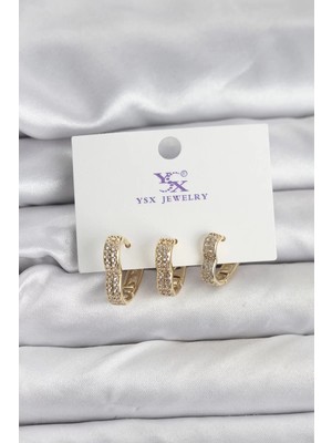 Uravas Store Gold Renk Pirinç Zirkon Taşlı Kalpli Kadın Küpe - TJ-BKP11346