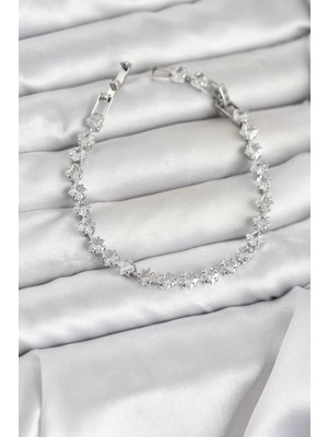 Uravas Store Kare Zirkon Taşlı Gümüş Renk Pirinç Su Yolu Kadın Bileklik - TJ-BB8325