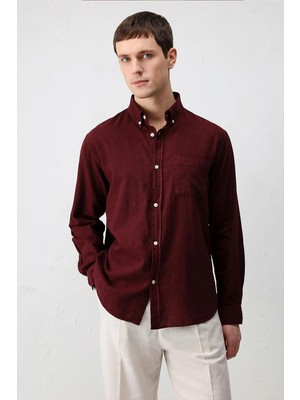 Antioch Bordo Yaka Düğmeli Pamuklu Erkek Gömlek