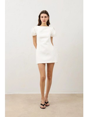 Antioch Beyaz Pilili Kısa Kadın Elbise