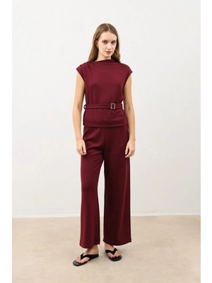 Antioch Bordo Kemer Detaylı Kadın Takım