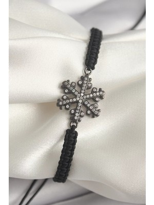 Uravas Store Pirinç Füme Renk Zirkon Taşlı Kar Tanesi Figür Makrome Asansörlü Model Kadın Bileklik - TJ-BB6791