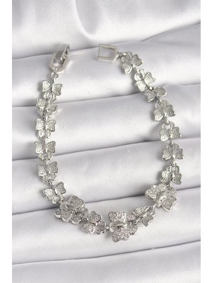 Uravas Store Pirinç Gümüş Renk Zirkon Taşlı Model Zincir Kadın Bileklik - TJ-BB6835