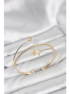 Uravas Store Yıldızlı Model Pirinç Gold Renk Kadın Bileklik - TJ-BB8261