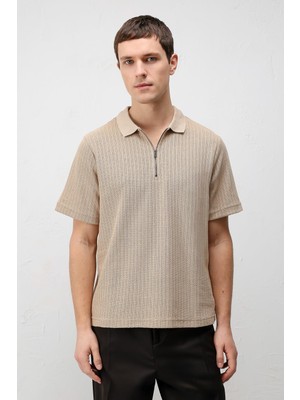 Antioch Bej Dokulu Örme Polo Yaka Erkek T-Shirt