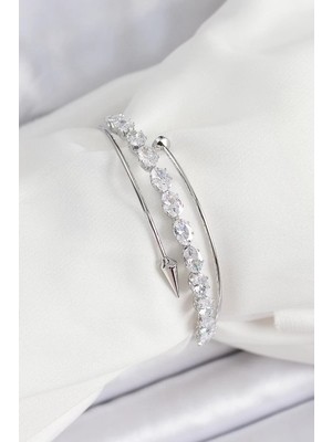 Uravas Store Pirinç Gümüş Renk Arpa Zirkon Taşlı Kadın Bileklik - TJ-BB7064