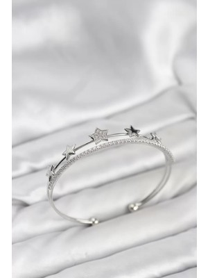 Uravas Store Yıldız Model Gümüş Renk Pirinç Kadın Bileklik - TJ-BB8248