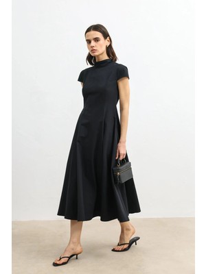 Antioch Siyah Poplin Kadın Midi Elbise