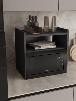 Alfimo Mobilya Pluteo Mikro Dalga Rafı Tezgah Üstü Mutfak Düzenleyici Baharatlık Rafı Antrasit