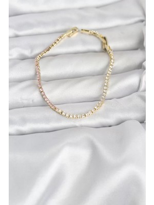 Uravas Store Pembe Beyaz Zirkon Taşlı Gold Renk Su Yolu Kadın Bileklik - TJ-BB8150