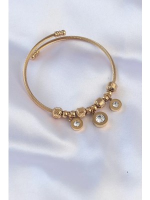 Uravas Store Çelik Gold Renk Zirkon Taşlı Model Charm Bileklik - TJ-BB6089