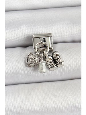 Uravas Store Çelik Gümüş Renk Yenidoğan Konsept Nomination Charm - TJ-BC1493