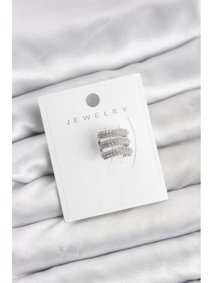 Uravas Store Pirinç Gümüş Renk Zirkon Taşlı Earcuff Kıkırdak Küpe - TJ-BKP11624