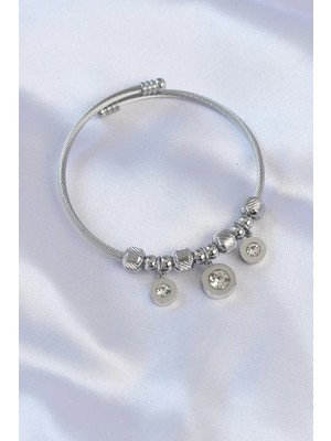 Uravas Store Çelik Gümüş Renk Zirkon Taşlı Model Charm Bileklik - TJ-BB6090
