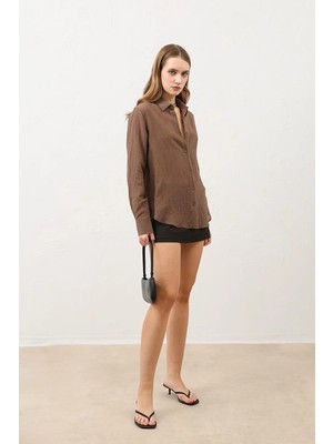 Antioch Kahve Dokulu Kadın Gömlek
