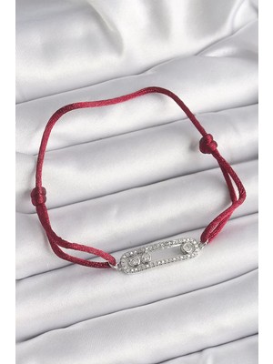 Uravas Store Kırmızı Ipli Asansörlü Zirkon Taşlı Gümüş Messika Model Kadın Bileklik - TJ-BB6582