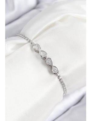 Uravas Store Pirinç Zirkon Taşlı Sonsuzluk Model Gümüş Renk Asansörlü Kadın Bileklik - TJ-BB7720