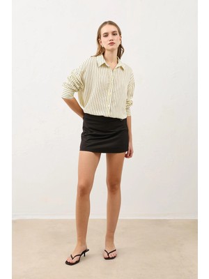 Antioch Sarı Oversize Çizgili Kadın Gömlek